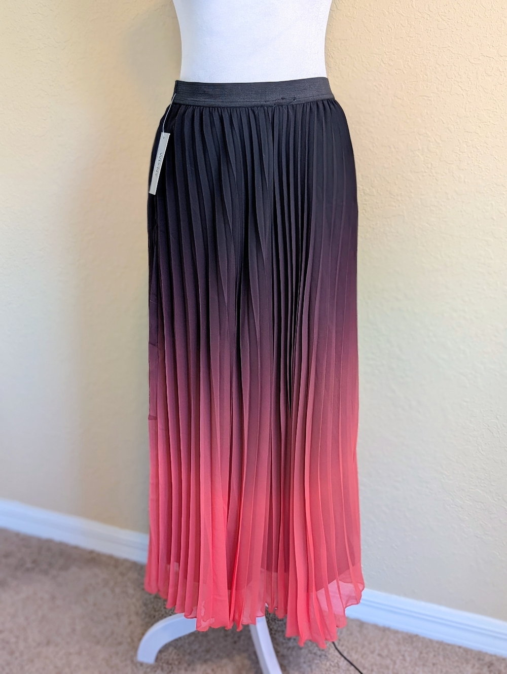 WD.NY Ombre Pleated Maxi Skirt - Black to Coral